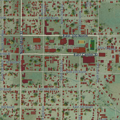 Close-up of the map of Ephraim, Utah print showing street and building detail