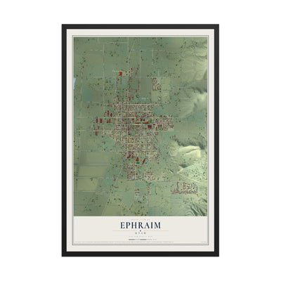 Map of Ephraim, Utah, 12 x 18 inch print in a black wood frame