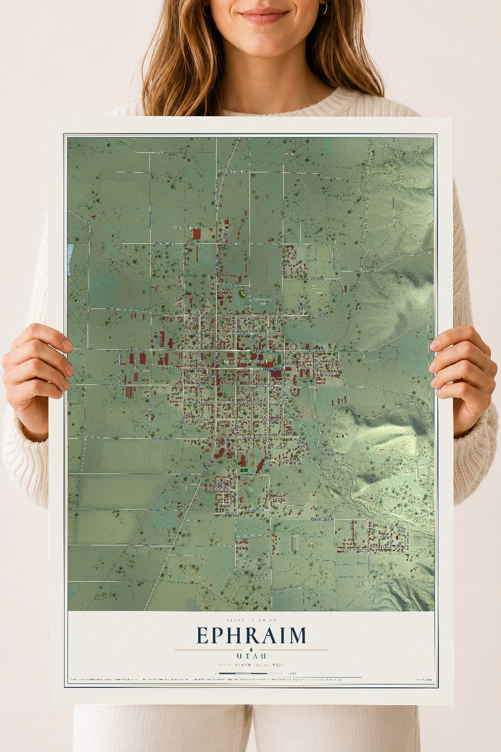 Map of Ephraim, Utah, 18 x 24 inch unframed archival matte print