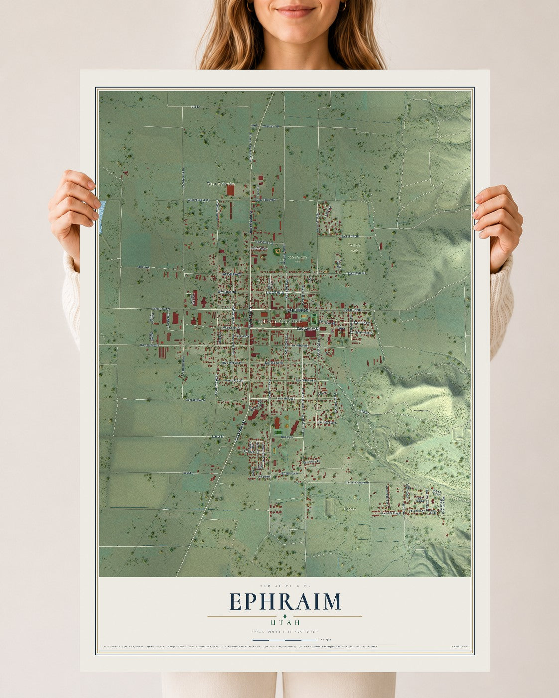 Map of Ephraim, Utah, 24 x 36 inch unframed archival matte print