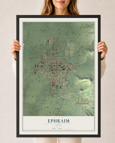 Map of Ephraim, Utah, 24 x 36 inch print in a black wood frame