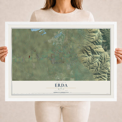 Map of Erda, Utah, 18 x 24 inch print in a white wood frame