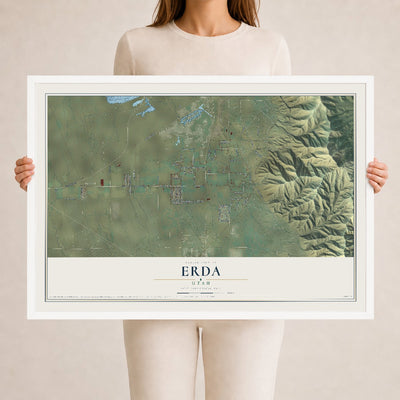 Map of Erda, Utah, 24 x 36 inch print in a white wood frame
