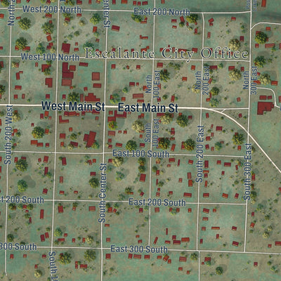 Close-up of the map of Escalante, Utah print showing street and building detail