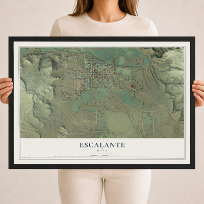 Map of Escalante, Utah, 18 x 24 inch print in a black wood frame