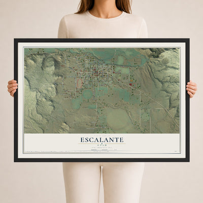 Map of Escalante, Utah, 24 x 36 inch print in a black wood frame