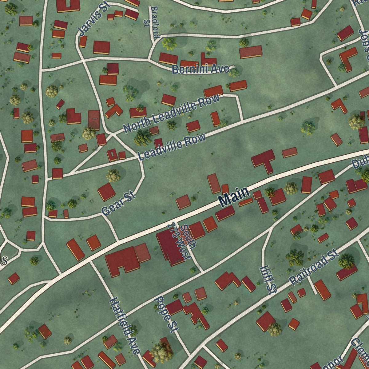 Close-up of the map of Eureka, Utah print showing street and building detail