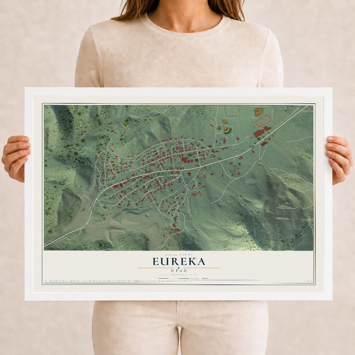 Map of Eureka, Utah, 12 x 18 inch print in a white wood frame