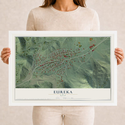 Map of Eureka, Utah, 12 x 18 inch print in a white wood frame