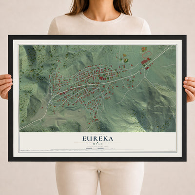 Map of Eureka, Utah, 18 x 24 inch print in a black wood frame
