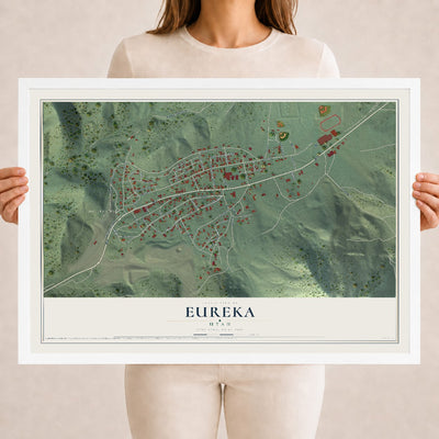 Map of Eureka, Utah, 18 x 24 inch print in a white wood frame