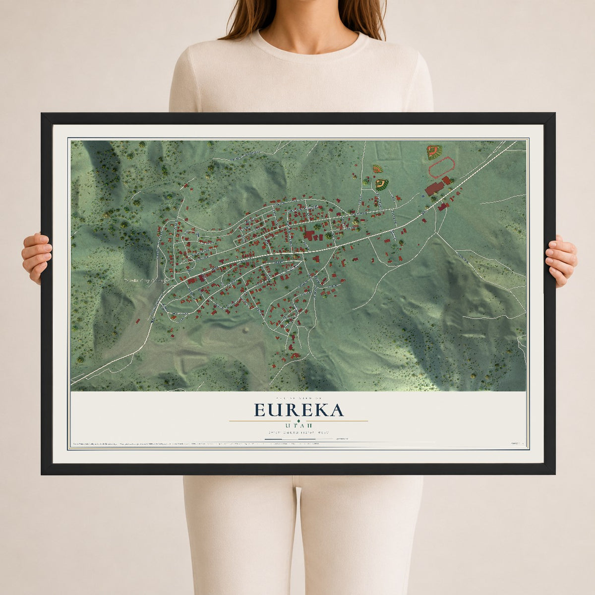 Map of Eureka, Utah, 24 x 36 inch print in a black wood frame