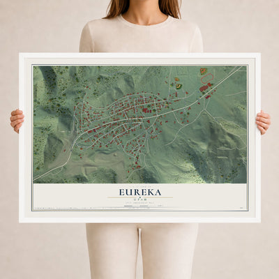 Map of Eureka, Utah, 24 x 36 inch print in a white wood frame
