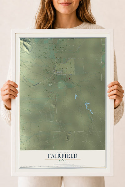 Map of Fairfield, Utah, 18 x 24 inch print in a white wood frame