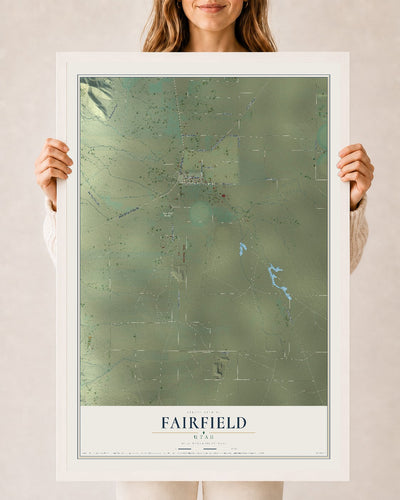Map of Fairfield, Utah, 24 x 36 inch print in a white wood frame