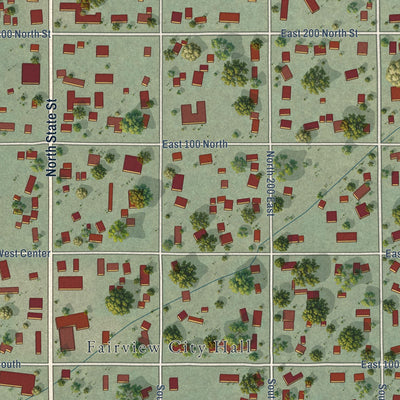 Close-up of the map of Fairview, Utah print showing street and building detail