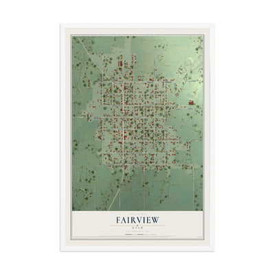 Map of Fairview, Utah, 12 x 18 inch print in a white wood frame