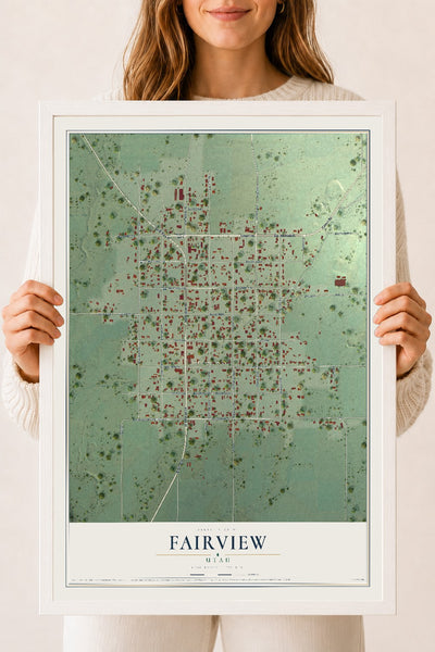 Map of Fairview, Utah, 18 x 24 inch print in a white wood frame