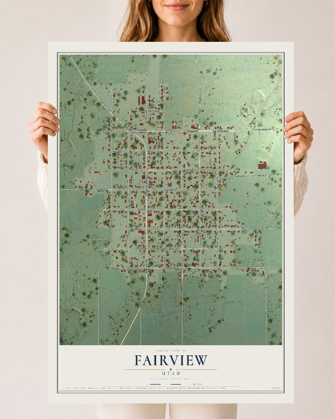 Map of Fairview, Utah, 24 x 36 inch unframed archival matte print