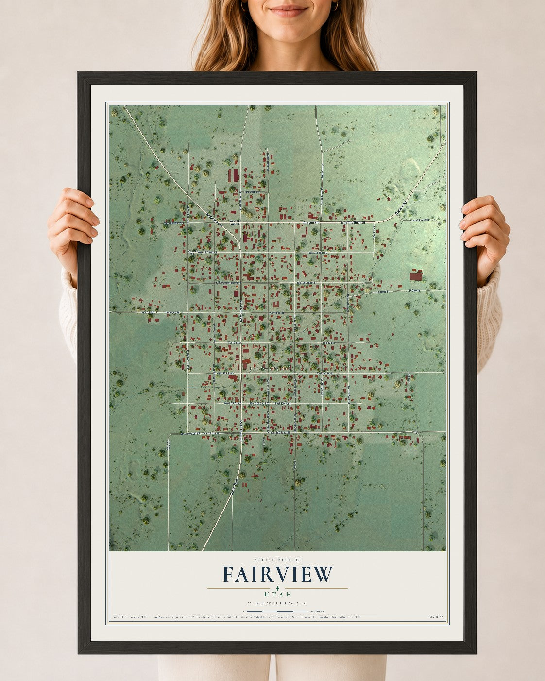 Map of Fairview, Utah, 24 x 36 inch print in a black wood frame