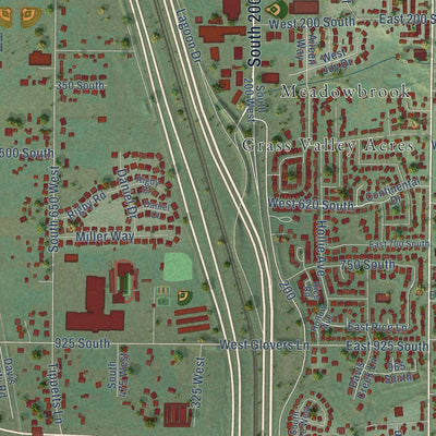 Close-up of the map of Farmington, Utah print showing street and building detail