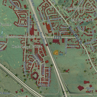 Second close-up of the map of Farmington, Utah print showing more streets and buildings