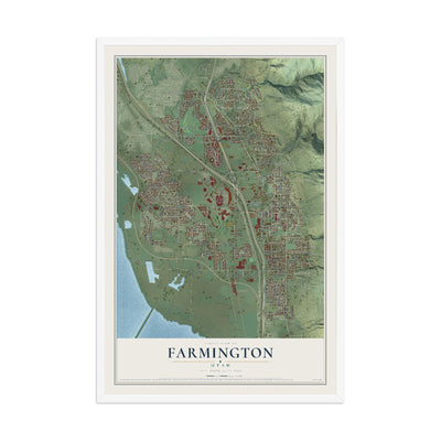 Map of Farmington, Utah, 12 x 18 inch print in a white wood frame