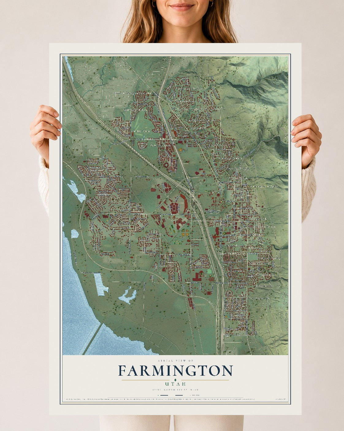 Map of Farmington, Utah, 24 x 36 inch unframed archival matte print