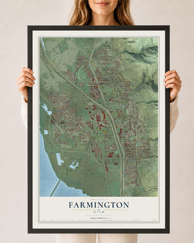 Map of Farmington, Utah, 24 x 36 inch print in a black wood frame