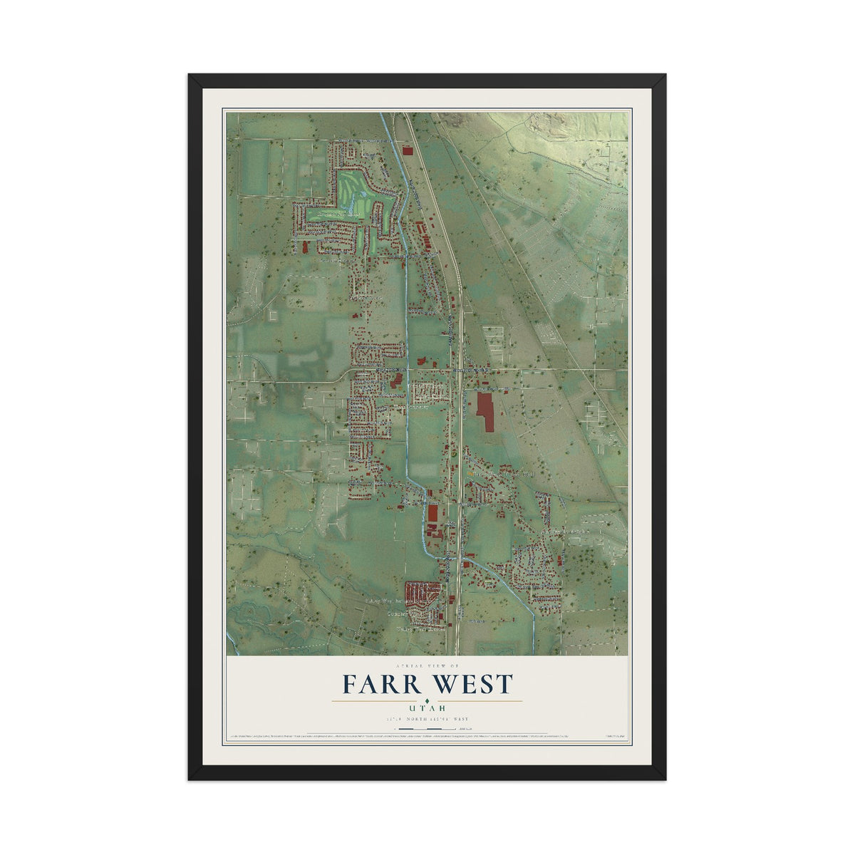 Map of Farr West, Utah, 12 x 18 inch print in a black wood frame