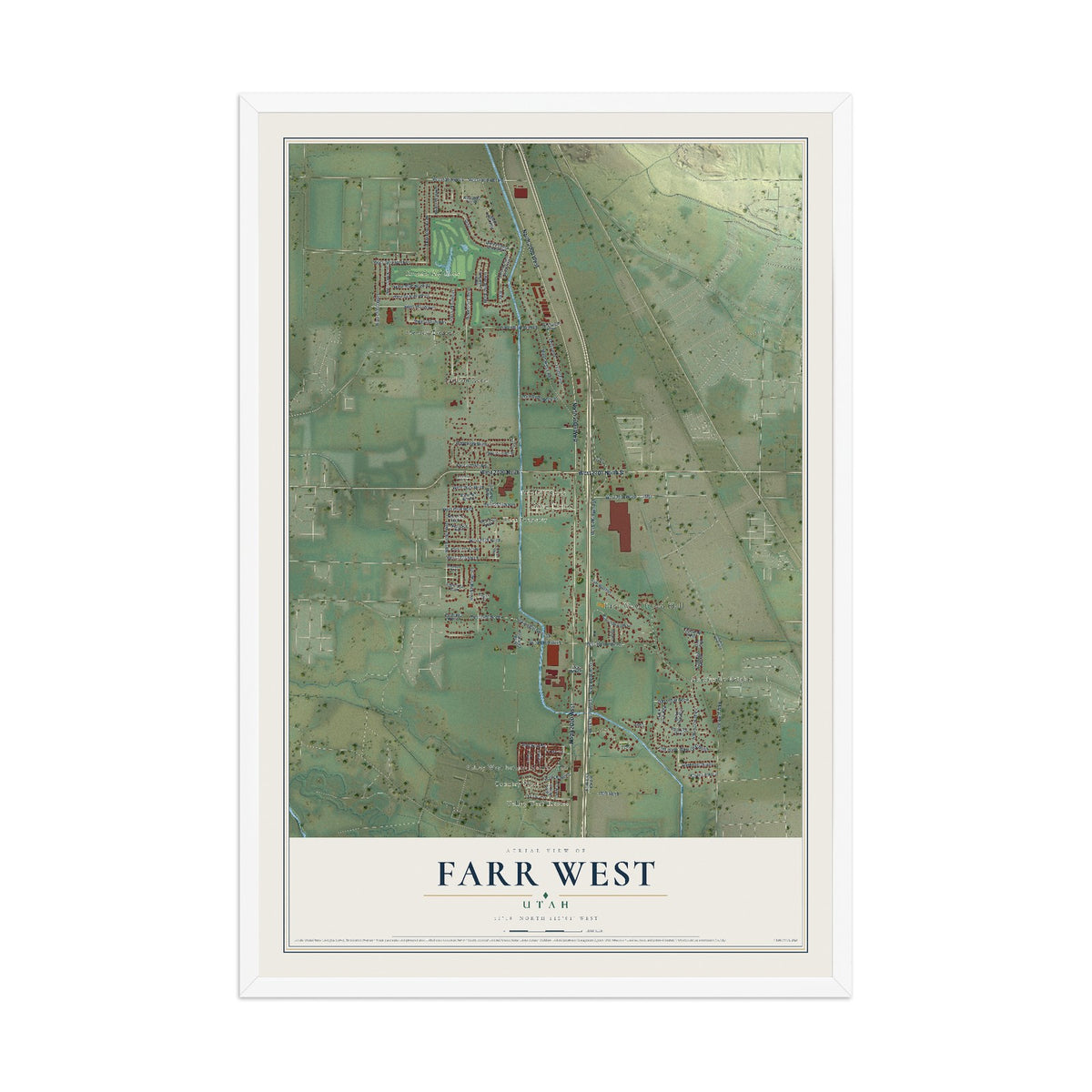 Map of Farr West, Utah, 12 x 18 inch print in a white wood frame