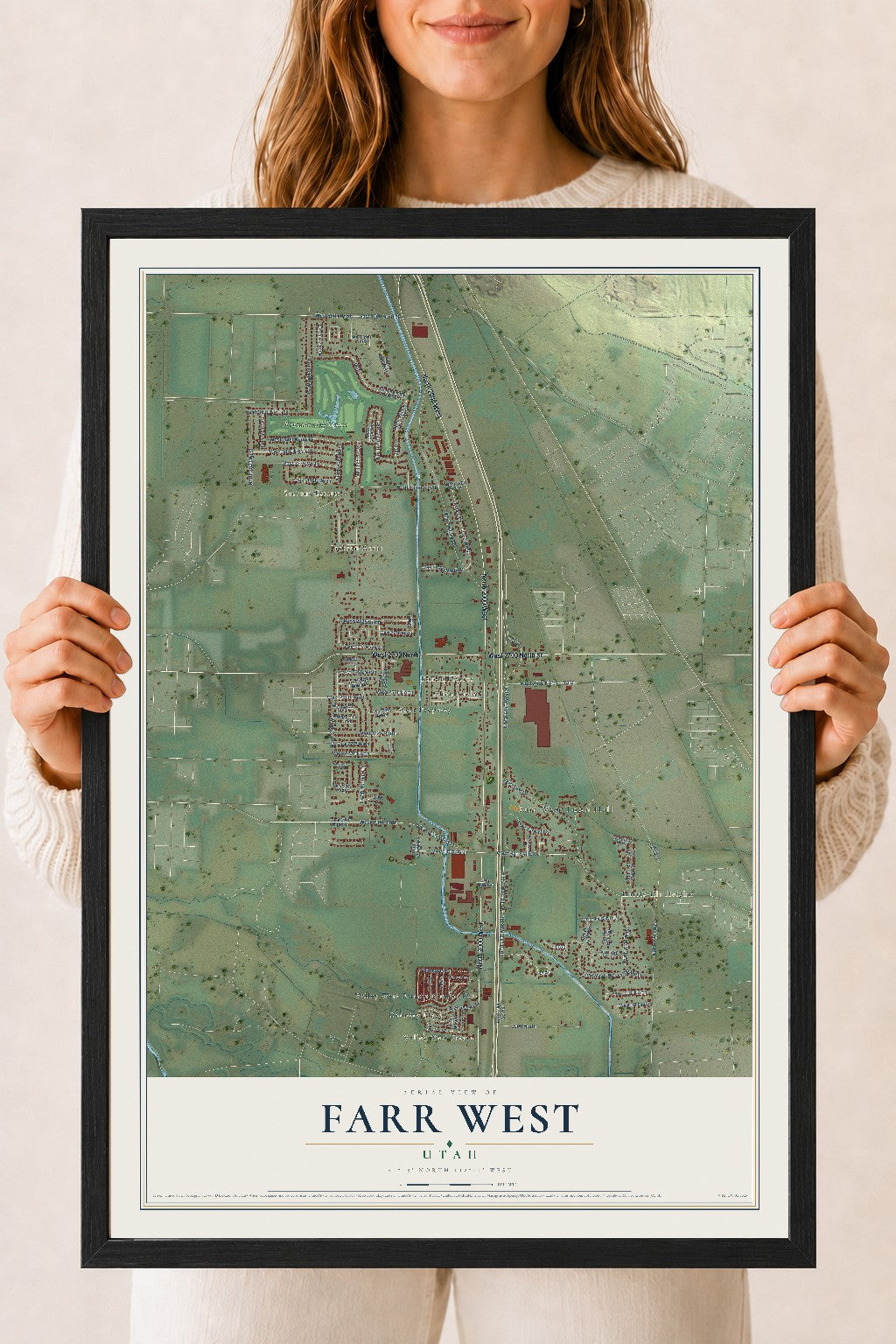 Map of Farr West, Utah, 18 x 24 inch print in a black wood frame