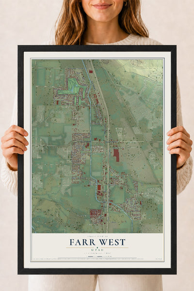 Map of Farr West, Utah, 18 x 24 inch print in a black wood frame