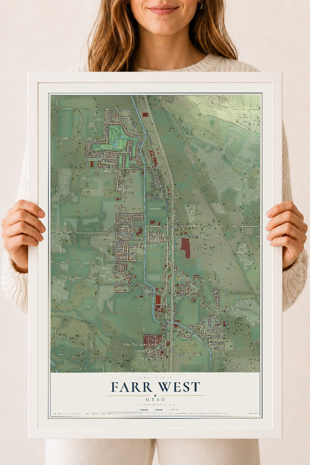 Map of Farr West, Utah, 18 x 24 inch print in a white wood frame