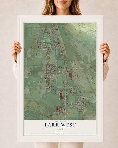 Map of Farr West, Utah, 24 x 36 inch print in a white wood frame