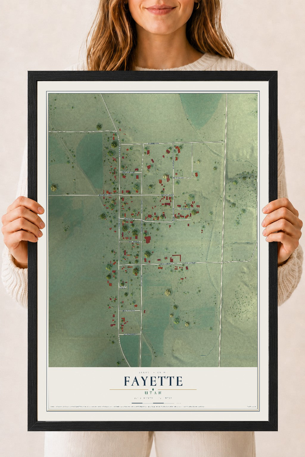 Map of Fayette, Utah, 18 x 24 inch print in a black wood frame