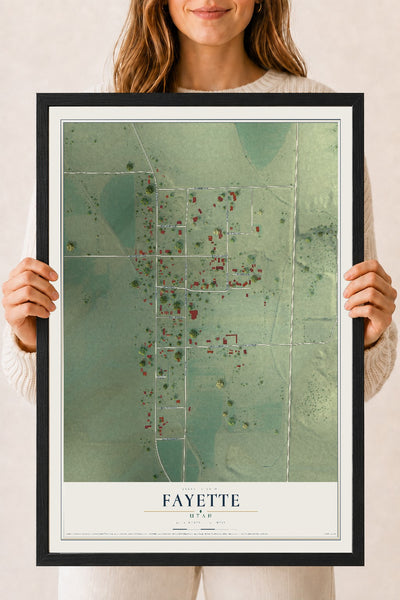 Map of Fayette, Utah, 18 x 24 inch print in a black wood frame