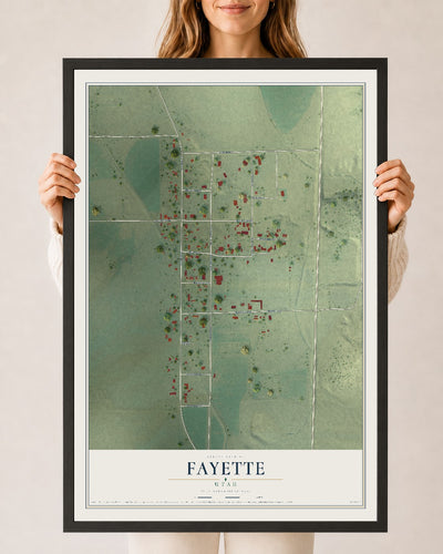 Map of Fayette, Utah, 24 x 36 inch print in a black wood frame