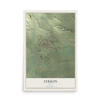 Map of Ferron, Utah, 12 x 18 inch unframed archival matte print
