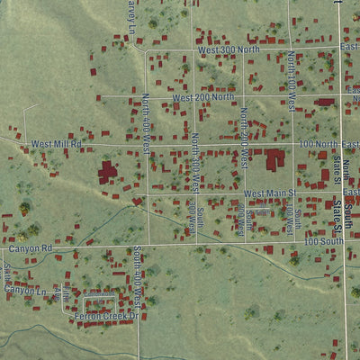 Close-up of the map of Ferron, Utah print showing street and building detail