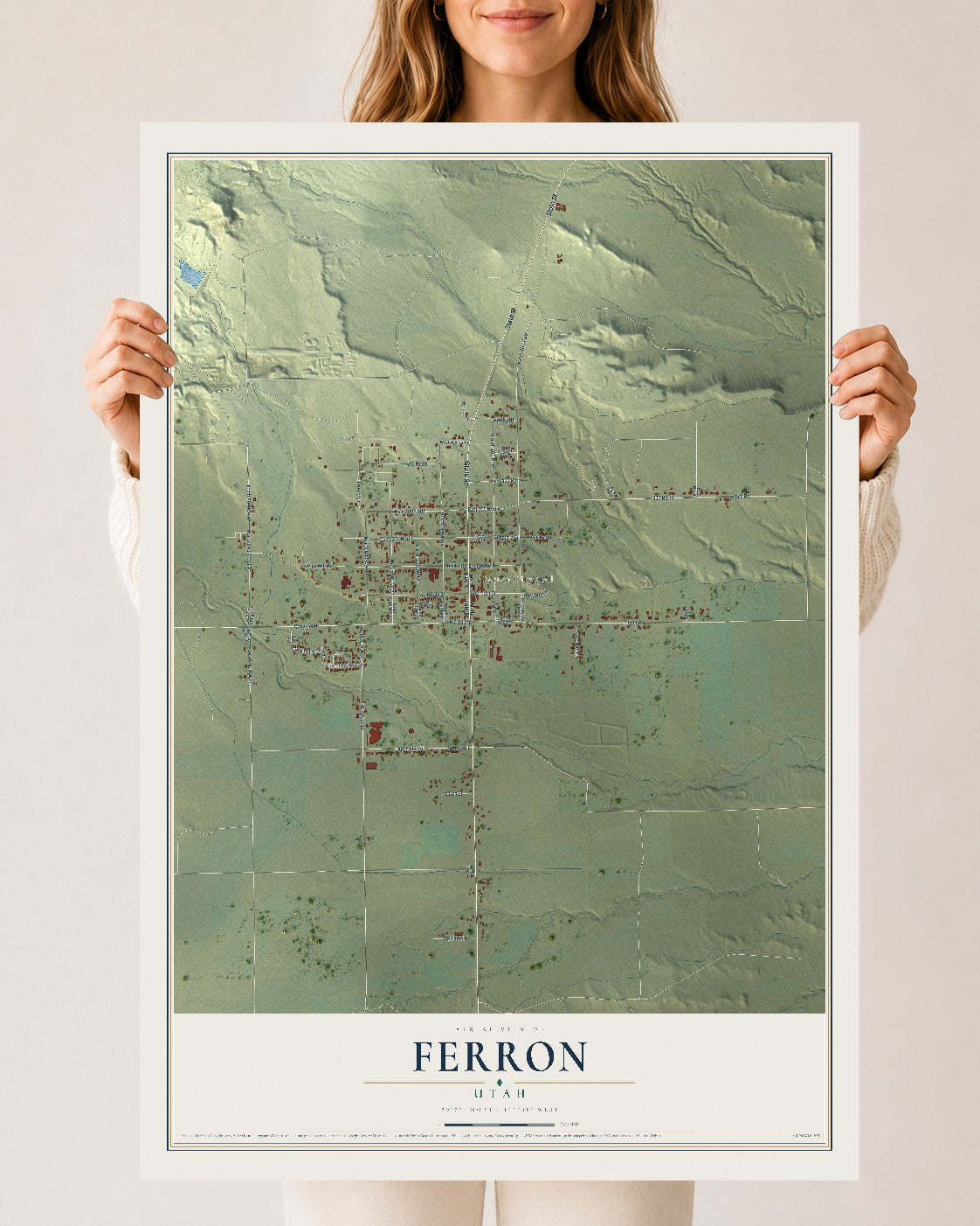 Map of Ferron, Utah, 24 x 36 inch unframed archival matte print