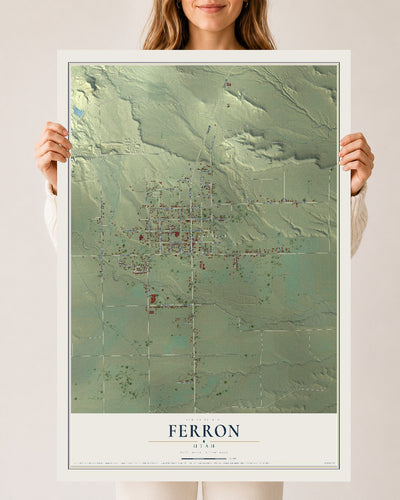 Map of Ferron, Utah, 24 x 36 inch unframed archival matte print