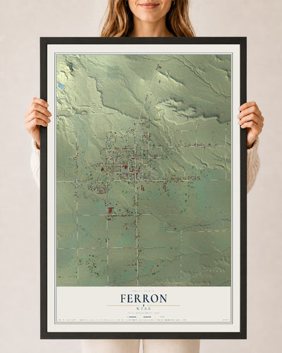 Map of Ferron, Utah, 24 x 36 inch print in a black wood frame