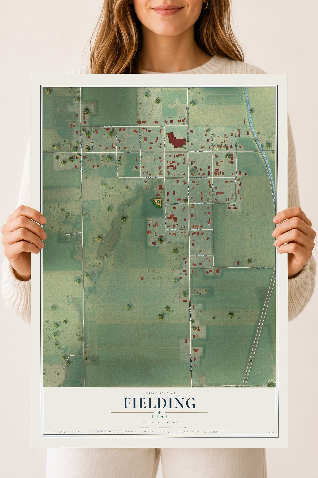 Map of Fielding, Utah, 18 x 24 inch unframed archival matte print