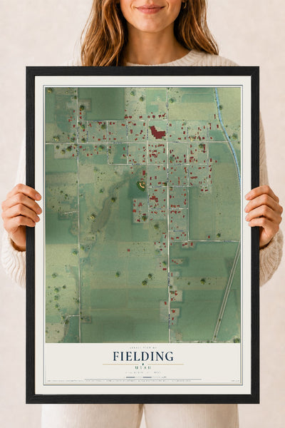 Map of Fielding, Utah, 18 x 24 inch print in a black wood frame
