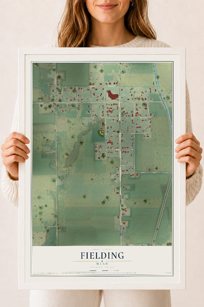Map of Fielding, Utah, 18 x 24 inch print in a white wood frame