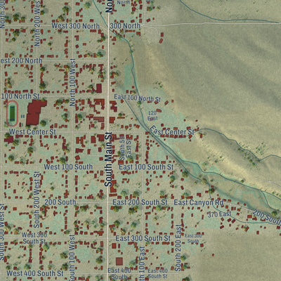 Close-up of the map of Fillmore, Utah print showing street and building detail