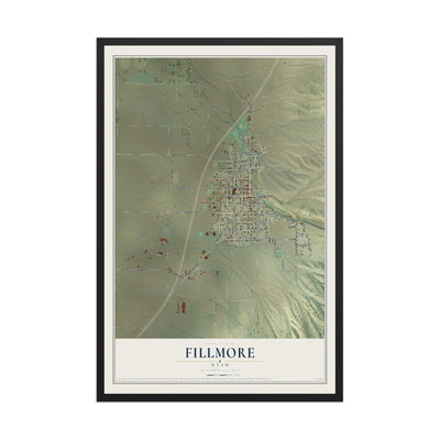 Map of Fillmore, Utah, 12 x 18 inch print in a black wood frame