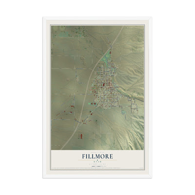 Map of Fillmore, Utah, 12 x 18 inch print in a white wood frame