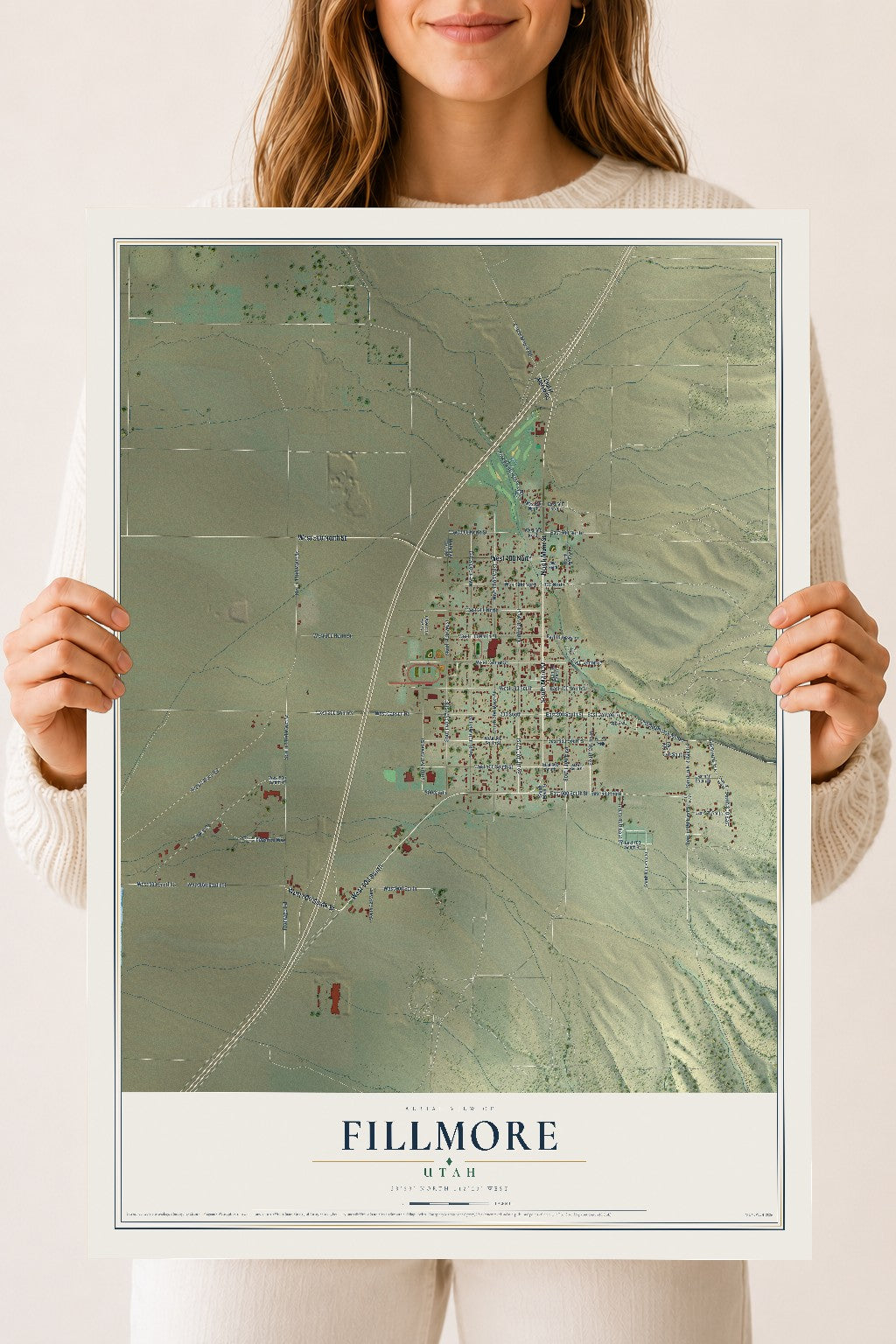 Map of Fillmore, Utah, 18 x 24 inch unframed archival matte print